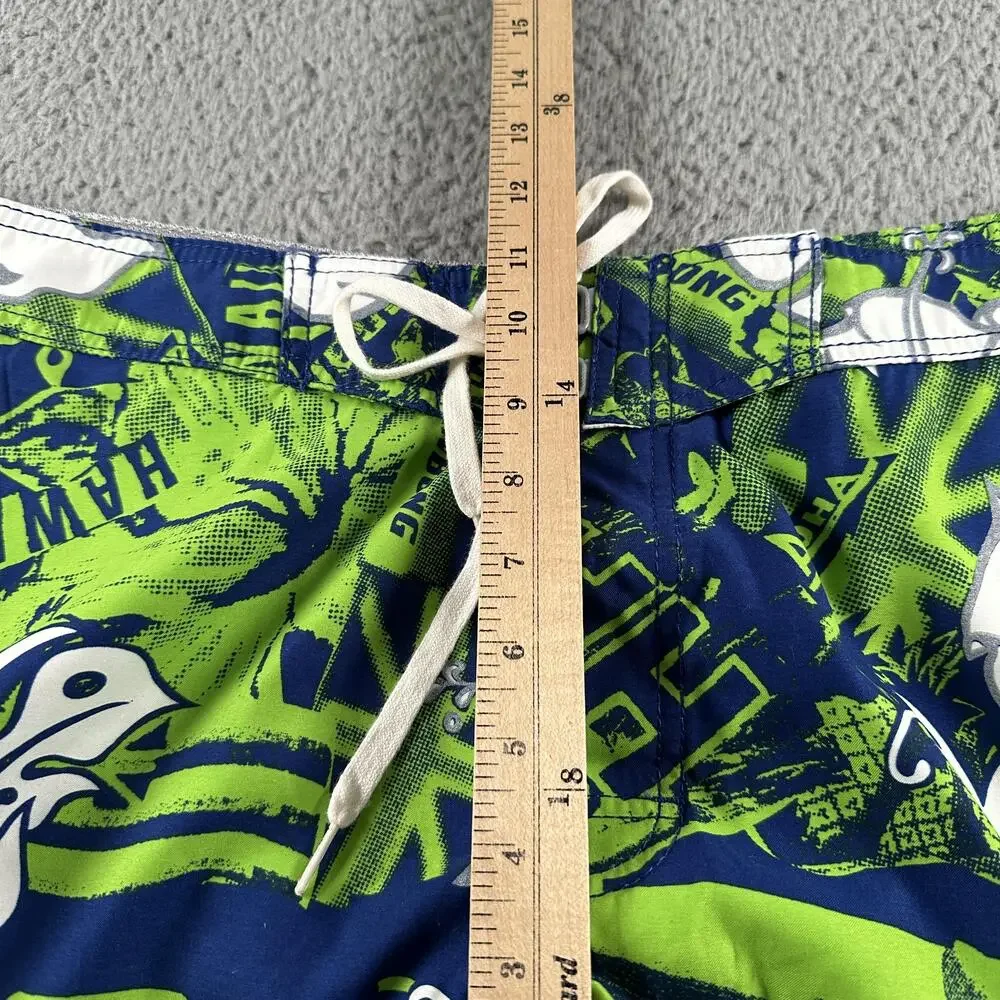 Vtg Billabong Board Shorts Mens 36 Blue Green Floral Hawaiian Surf Swim Trunks